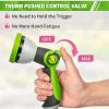 imageAUTOMAN Garden Hose Nozzle Sprayer  10 Spray Patterns High Pressure Thumb Control On Off Valve Metal Duty Water Nozzle Extra 3 Washers for Watering Garden Cleaning Washing Car Showering PetsLawngreen