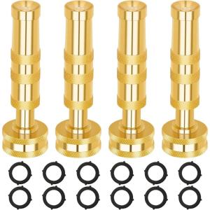 imageAUTOMAN Brass Hose Nozzle  High Pressure Jet Nozzles 4 Pack Heavy Duty Sprayer for Garden Hoses Adjustable Spray GunSolid Twist Water Hose Nozzle for Patio Lawn Car Wash Extra 12 Rubber Washers4 Pack