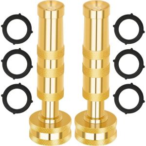 imageAUTOMAN Brass Hose Nozzle  High Pressure Jet Nozzles 4 Pack Heavy Duty Sprayer for Garden Hoses Adjustable Spray GunSolid Twist Water Hose Nozzle for Patio Lawn Car Wash Extra 12 Rubber Washers2 Pack