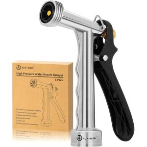 imageAUTOMAN Full Size Garden Hose Nozzle High Pressure Pistol Grip Water Nozzle Sprayer with Threaded Front Adjustable Spray Water Flow for Washing Car Cleaning Ground Watering Plants Showering Pets1 Pack