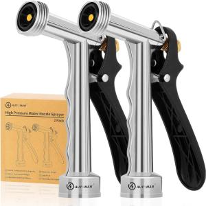 imageAUTOMAN Full Size Garden Hose Nozzle High Pressure Pistol Grip Water Nozzle Sprayer with Threaded Front Adjustable Spray Water Flow for Washing Car Cleaning Ground Watering Plants Showering Pets2 Pack