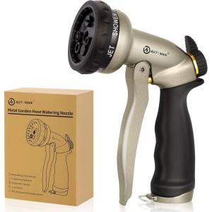imageAUTOMAN Garden Nozzle Sprayer High Pressure Spray Nozzle 100 Metal Water Hose Nozzle 7 Patterns Watering Nozzle Heavy Duty Sprayer Garden Nozzle for Watering Plants ampamp Lawns Washing Cars ampamp PetsMetalic Sand Hose Nozzle