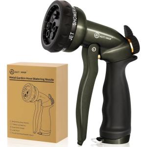 imageAUTOMAN Garden Nozzle Sprayer High Pressure Spray Nozzle 100 Metal Water Hose Nozzle 7 Patterns Watering Nozzle Heavy Duty Sprayer Garden Nozzle for Watering Plants ampamp Lawns Washing Cars ampamp PetsMetalic Olive Hose Nozzle