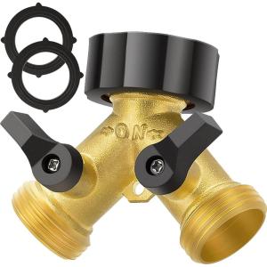 imageAUTOMAN Hose Splitter 2 Way Garden Hose Splitter 100 Rustproof Brass Water Hose Splitter with Adjustable Flow Valves Seamless Design ampamp 2 Extra Rubber Washers  34quot Y Connector Hose AdapterSolid Brass