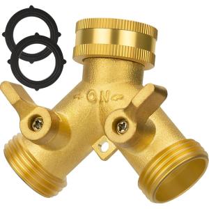 imageAUTOMAN Hose Splitter 2 Way Garden Hose Splitter 100 Rustproof Brass Water Hose Splitter with Adjustable Flow Valves Seamless Design ampamp 2 Extra Rubber Washers  34quot Y Connector Hose AdapterHeavy Duty Brass