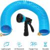 imageAUTOMAN Recoil Garden Water Hose 50 ft EVA Curly Water Hose with Brass Connectors Garden Hose CoilIncludes 7Pattern Function SprayerRetractableCorrosion Resistant Garden Coil HoseGreenBlue