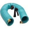 imageAUTOMAN Recoil Garden Water Hose 50 ft EVA Curly Water Hose with Brass ConnectorsGarden Hose CoilIncludes 7Pattern Function SprayerRetractableCorrosion Resistant Garden Coil HoseTurquoise