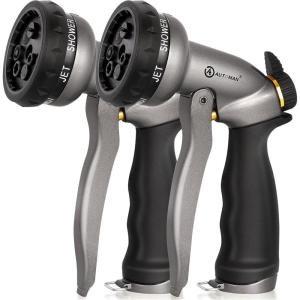 imageAUTOMAN Garden Hose Nozzle  2 Pack 100 Metal High Pressure Spray Nozzle LaborSaving Design Heavy Duty for Garden Watering Car Washing Window Cleaning Pets BathingMetalic Silver 2