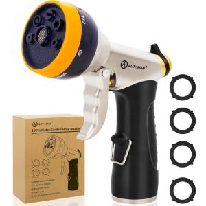 imageAUTOMAN Garden Hose Nozzle High Pressure Sprayer Nozzle 100 Metal 7 Patterns Watering Nozzle Heavy Duty Sprayer Garden Nozzle for Watering Plants ampamp Lawns Washing Cars ampamp Pets7 Patterns W TPR