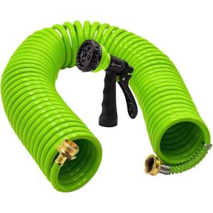 imageAUTOMAN Recoil Garden Water Hose 50 ft EVA Curly Water Hose with Brass Connectors Garden Hose CoilIncludes 7Pattern Function SprayerRetractableCorrosion Resistant Garden Coil HoseGreenGreen