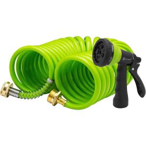 imageAUTOMAN Recoil Garden Water Hose 50 ft EVA Curly Water Hose with Brass ConnectorsGarden Hose CoilIncludes 7Pattern Function SprayerRetractableCorrosion Resistant Garden Coil HoseGreen