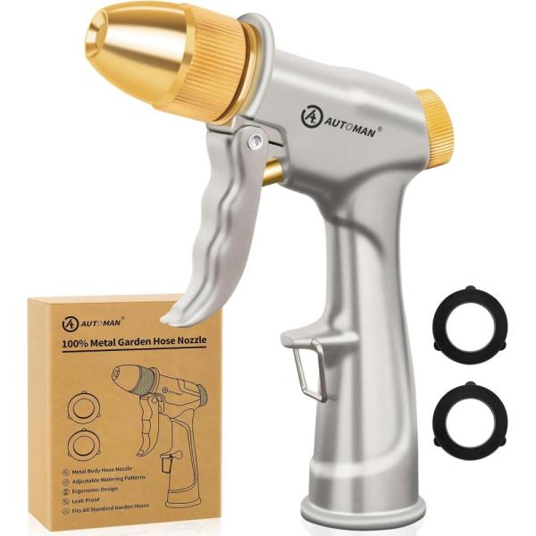 AUTOMAN Garden Hose Nozzle, High Pressure Sprayer Nozzle, 100% Metal 7 ...